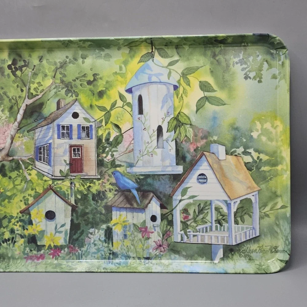 Vintage Melplus Birdhouses Serving Trays Kathleen Parr SET Of 2 17.5X12 Italy